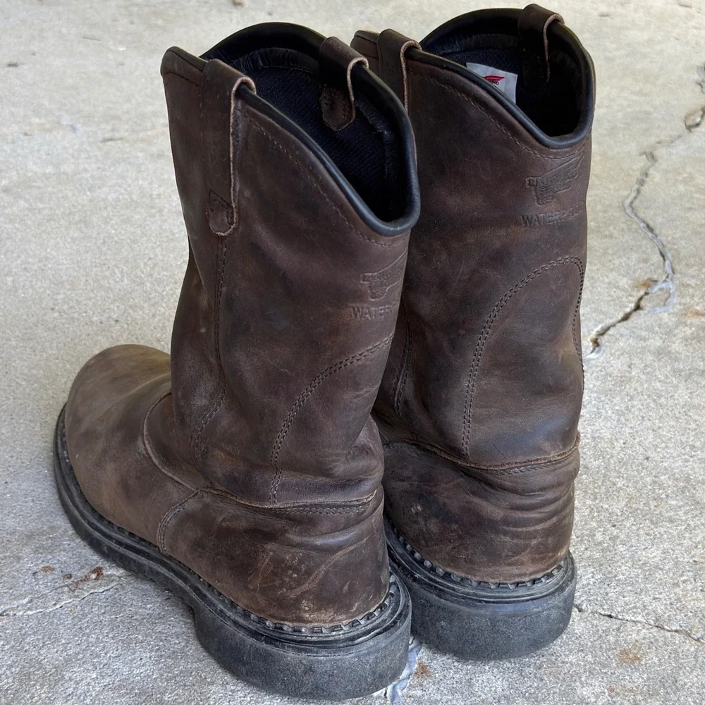 Red Wing Boots Pecos Slip On Steel Toe Mens 9 Brown Leather USA Made Work Shoes